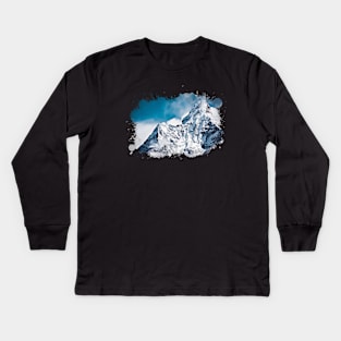 Snowy mountain artwork Kids Long Sleeve T-Shirt